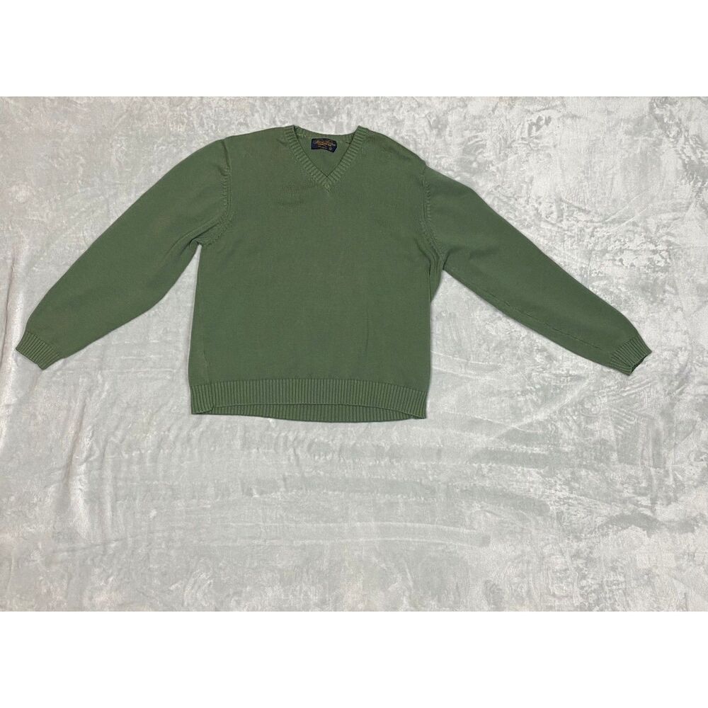 Brooks Brothers Men's Cotton Knit V-Neck Pullover Sweater Green Size L